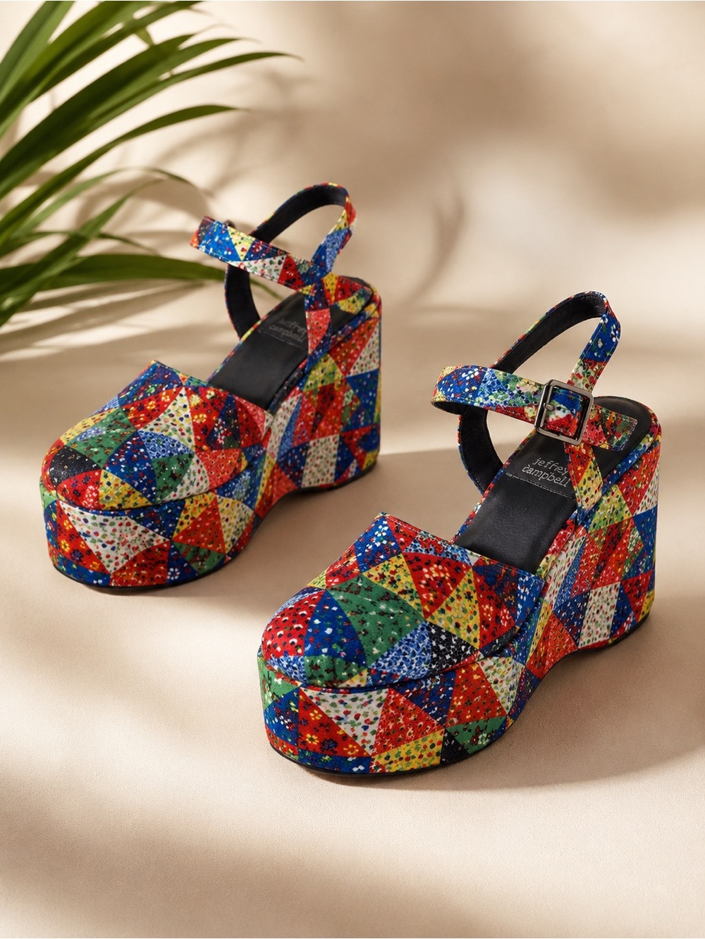 Jeffrey Campbell Bohemian Bright Multi Patchwork Platform Wedge Sandal Size 8.5